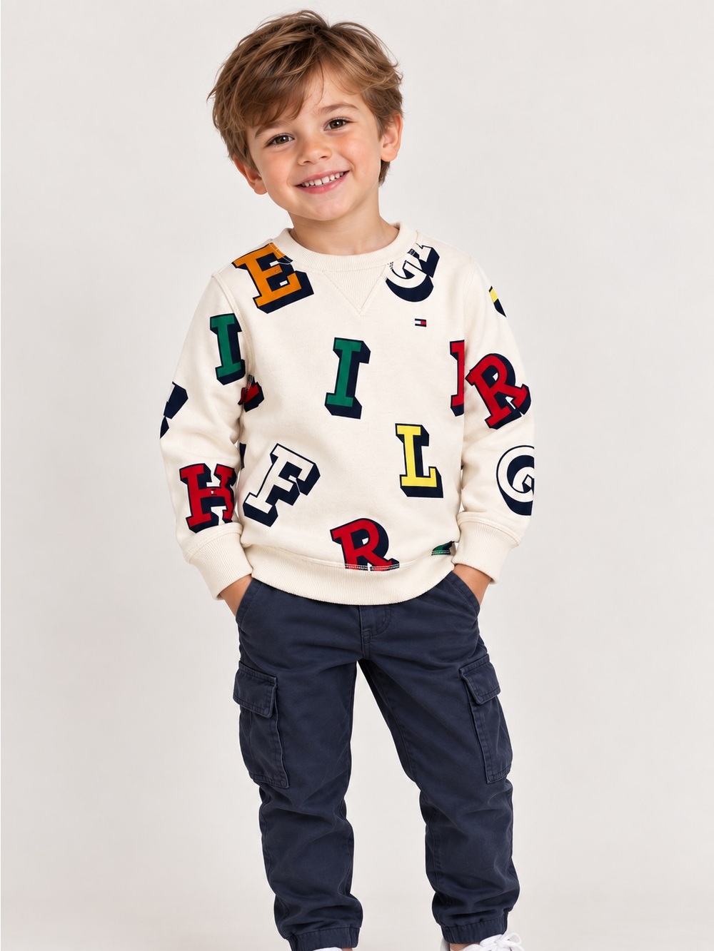 Tommy Hilfiger Kids Varsity Letter Graphic Sweatshirt Cream XS 4-5yrs NWOT